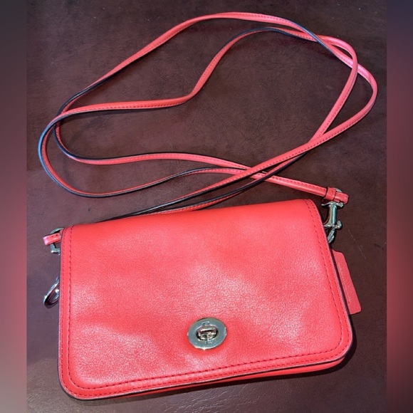 Coach Legacy Penny #19914 Bright Coral Crossbody w/Tassels Turn Lock EUC - Picture 2 of 15